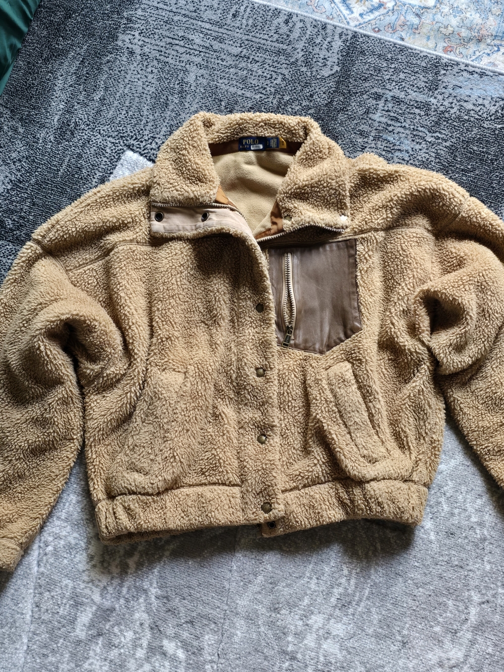 Polo Ralph Lauren Camel Sherpa Fleece Snap-Front Bomber Jacket - Tan (Small)